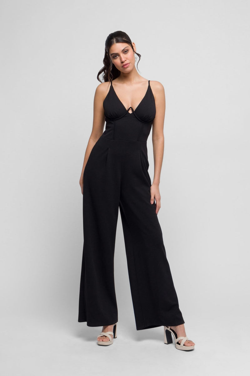 Nite Lace jumpsuit with Opaque Body suit in Black