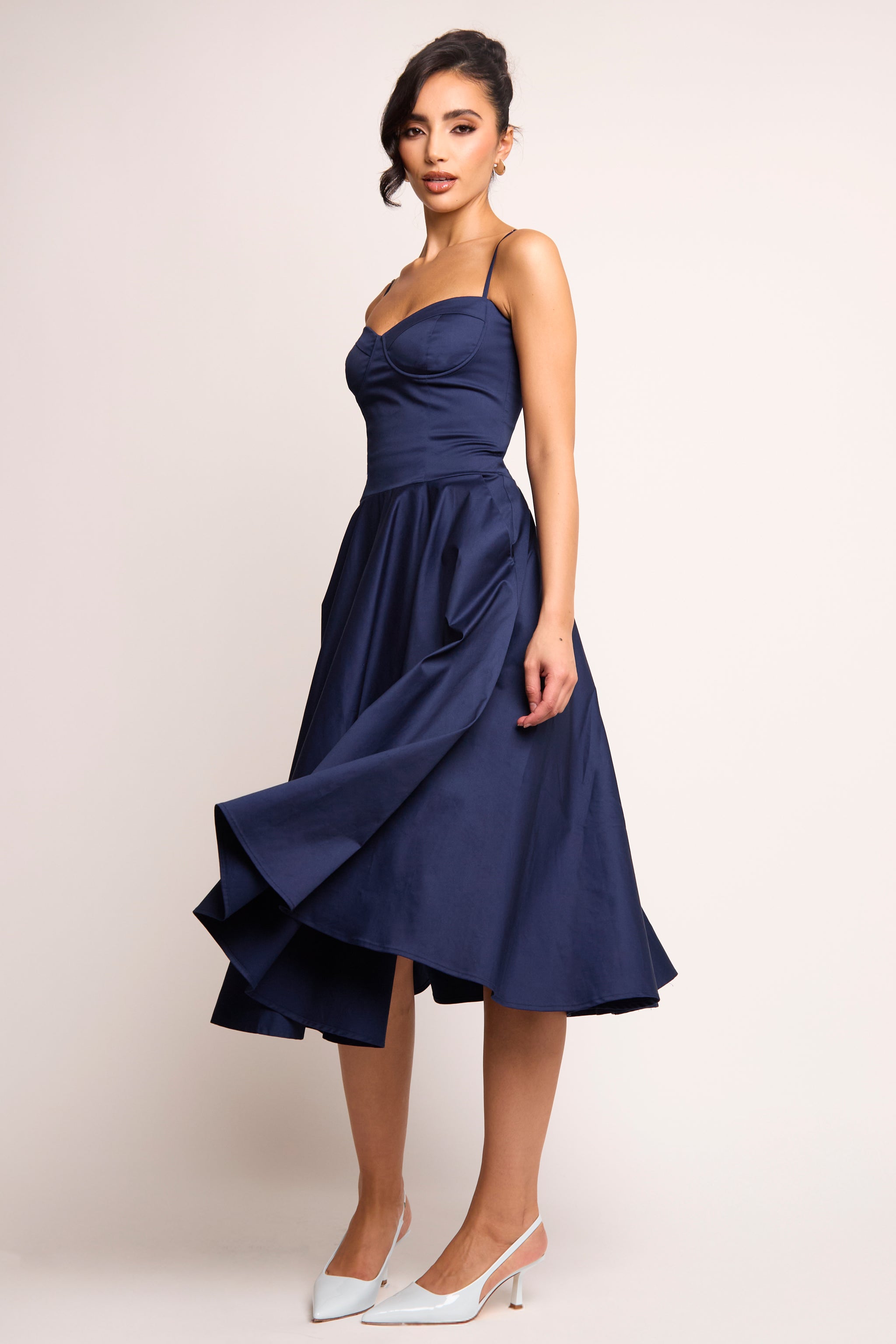Jade Navy Corset Midi Dress