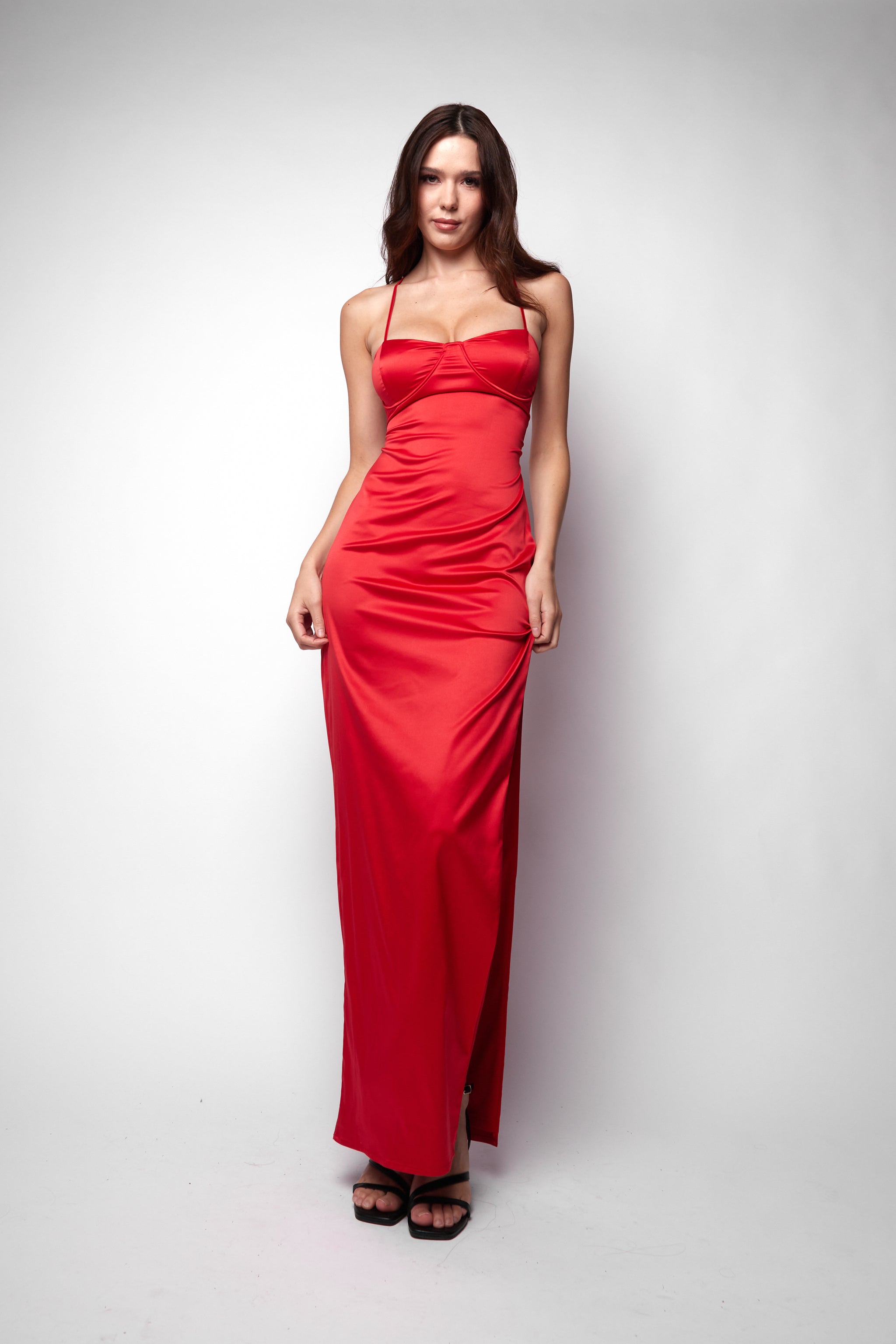 Rita-O Red Lace Up Corset Maxi Dress