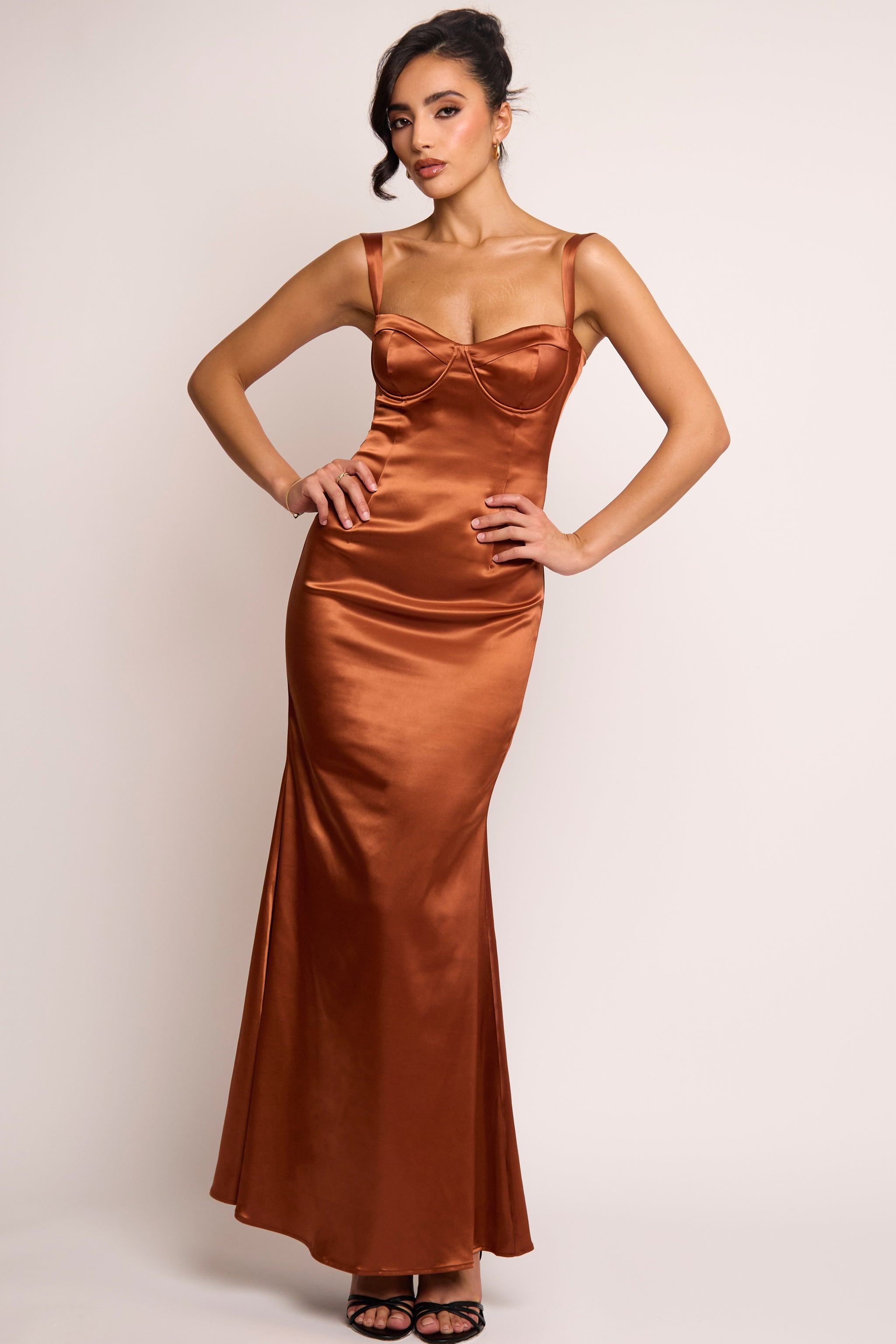 Selma Burnt Orange Satin Slip Maxi Dress