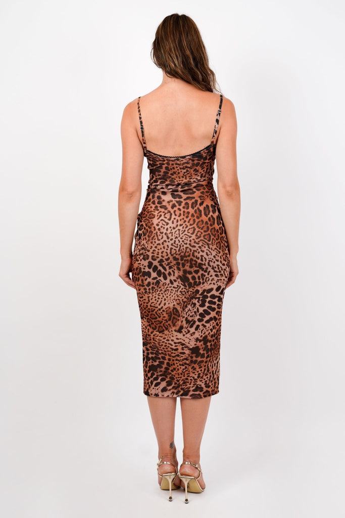 Kalia Leopard Midaxi Dress with Twist Cinch - Jadedroselondon