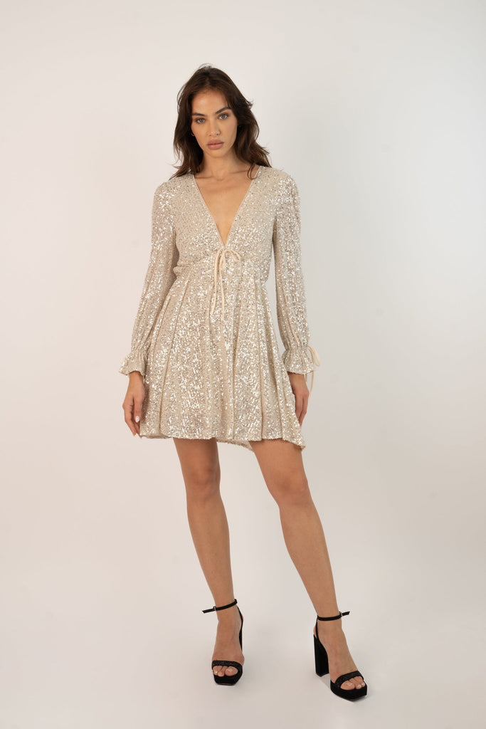 Kima Baby Doll Mini Dress in Silver - Jadedroselondon