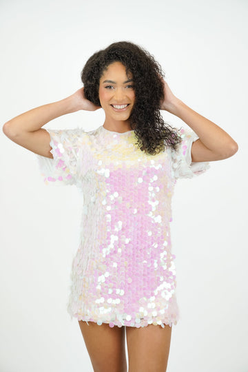 Kimber Tunic Sequin White Dress. Chic & Glamorous - Jadedroselondon