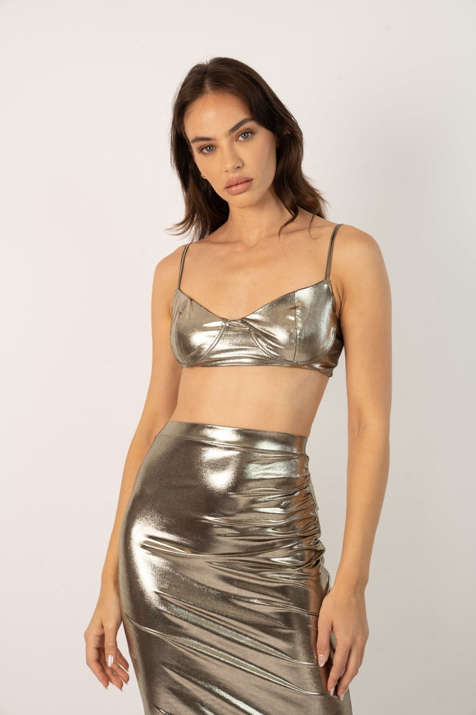 Kimo Top/Bralette in Metallic Gold - Jadedroselondon