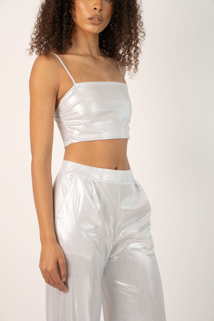 Lilo Pants in Silver Metallic - Jadedroselondon