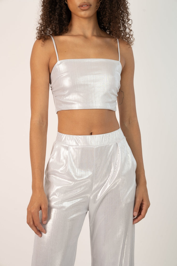 Lilo Pants in Silver Metallic - Jadedroselondon