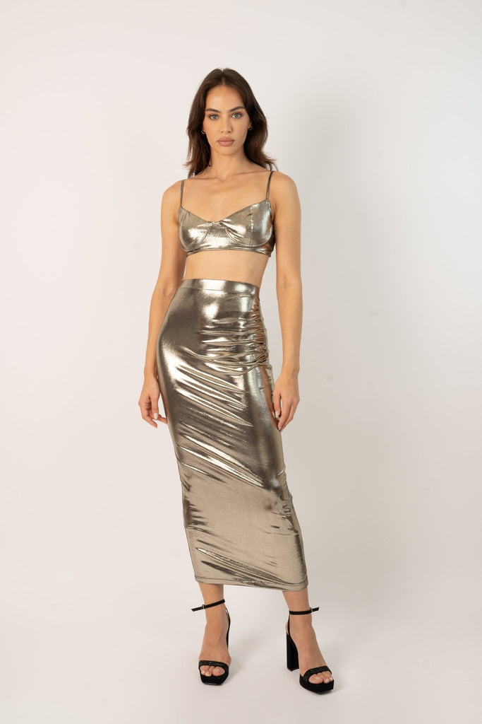 Lilo Skirt in Metallic Gold - Jadedroselondon