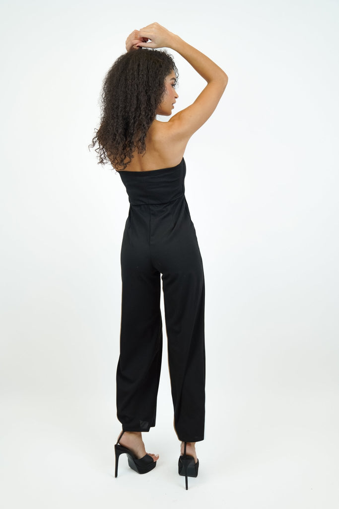 Noe Jumpsuit in Black with Bandeau Neckline - Jadedroselondon