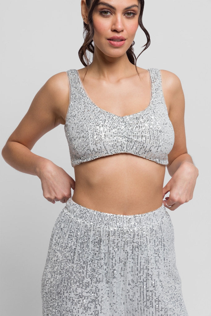 Sali Sequin Top in Silver. Dazzling & Versatile - Jadedroselondon