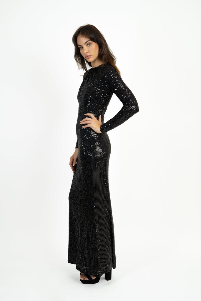 Samman Maxi Dress in Black Sequin - Jadedroselondon