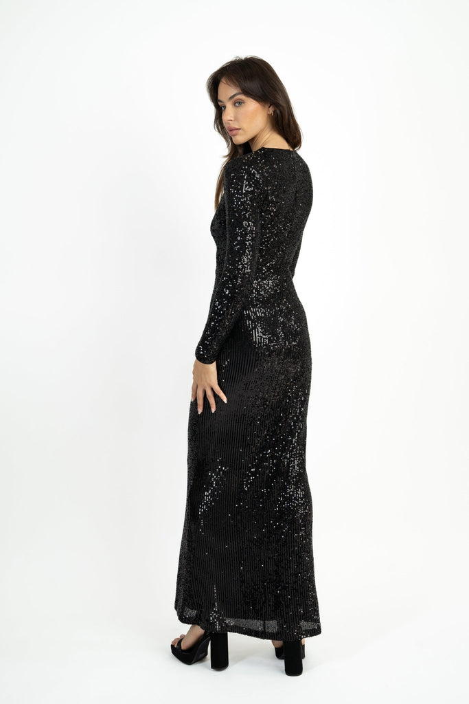 Samman Maxi Dress in Black Sequin - Jadedroselondon