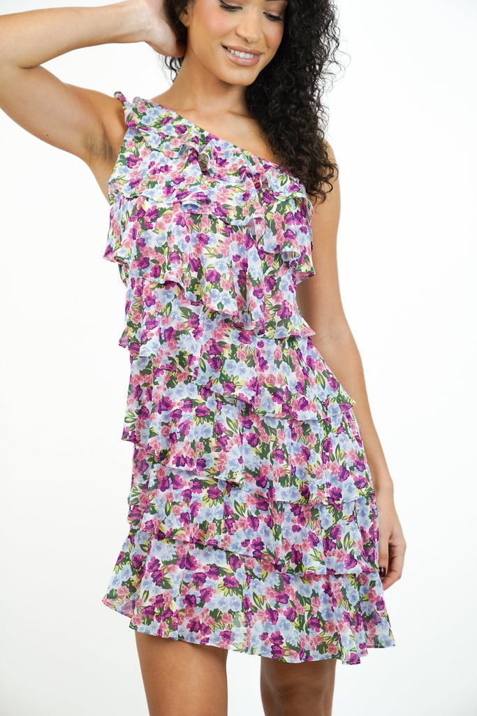 Sana Flarey Printed Mini Dress with Ruffles - Jadedroselondon