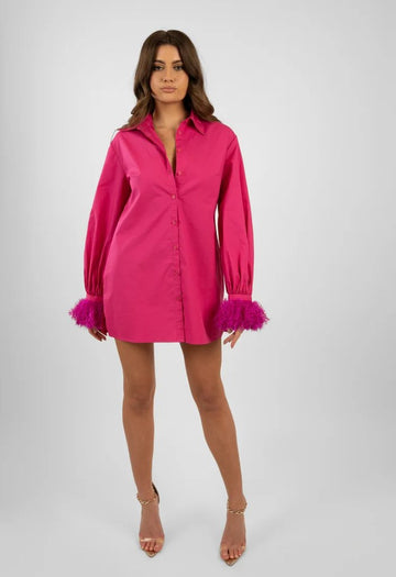 Silka Shirt In Fuschia with Faux Fur Cuffs - Jadedroselondon