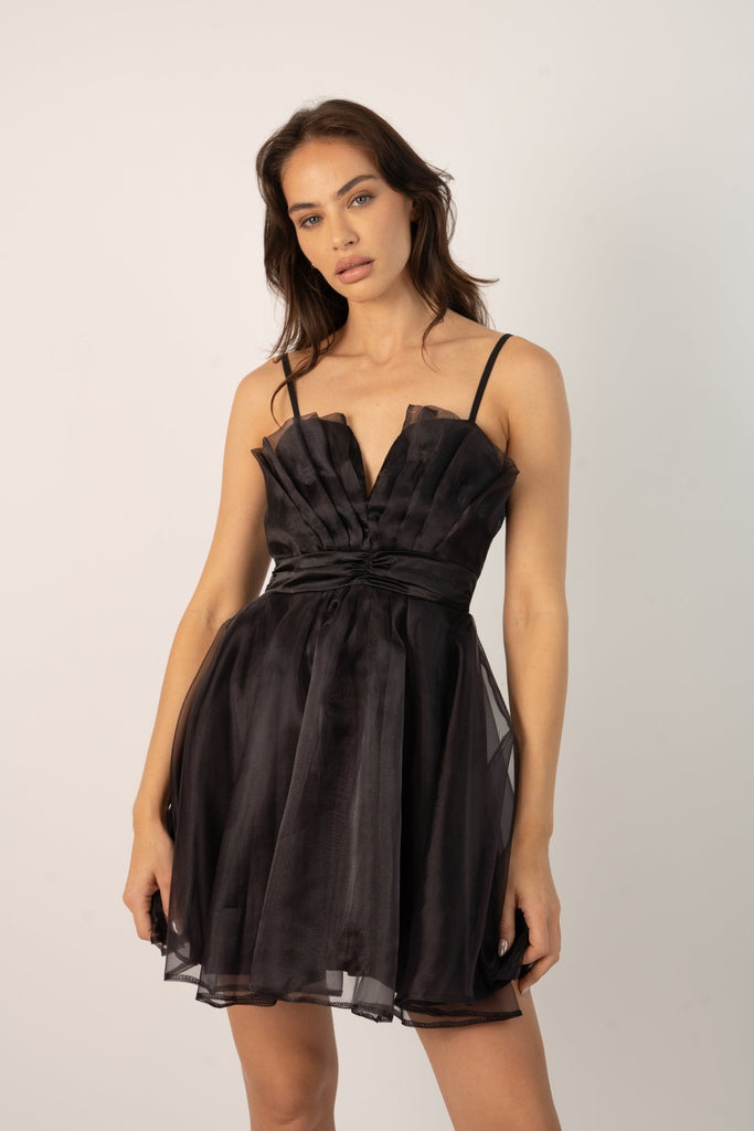 Silva Mini Flounce Dress in Black - Jadedroselondon