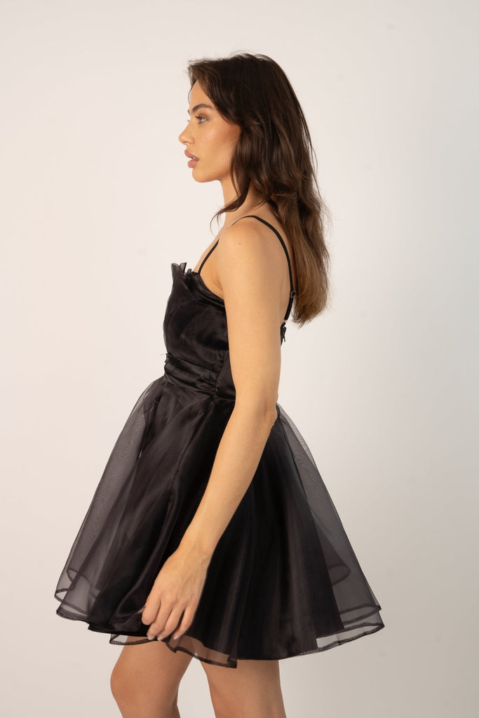 Silva Mini Flounce Dress in Black - Jadedroselondon