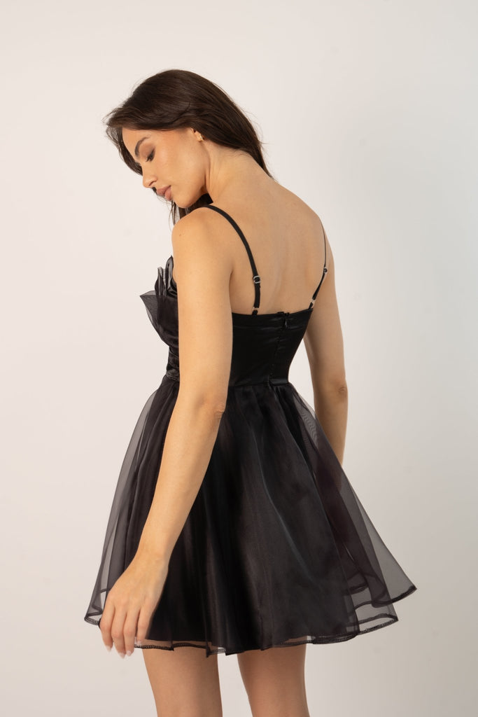 Silva Mini Flounce Dress in Black - Jadedroselondon