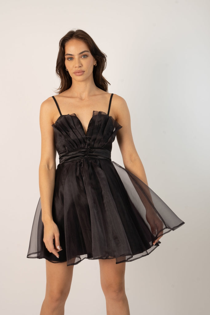 Silva Mini Flounce Dress in Black - Jadedroselondon