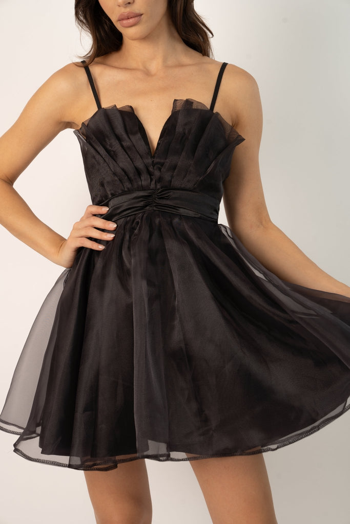 Silva Mini Flounce Dress in Black - Jadedroselondon