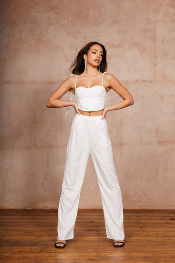 Why Trousers - High Waist Wide Leg Trousers in White - Jadedroselondon