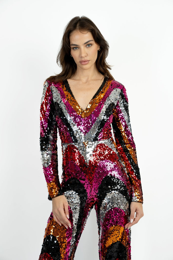 Bethany Multi Colour Sequin Jumpsuit - Jadedroselondon