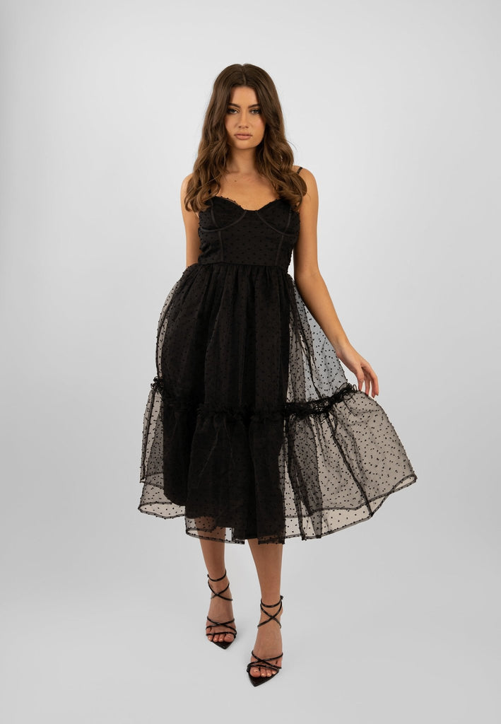 Carla Black Mesh Midaxi Dress - Flowy & Fun - Jadedroselondon