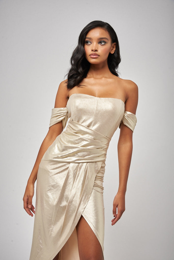 GENNISSA Wrap Maxi Dress in Champagne - Jadedroselondon