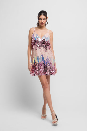 Kia Multi Colour Sequin Mini Dress. Bold & Festive - Jadedroselondon