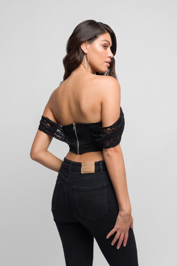 Kim Black Corset top in Lace - Jadedroselondon