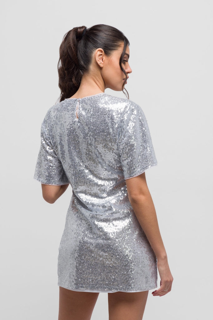Kimber Tunic Sequin Silver Dress. Chic & Glamorous - Jadedroselondon
