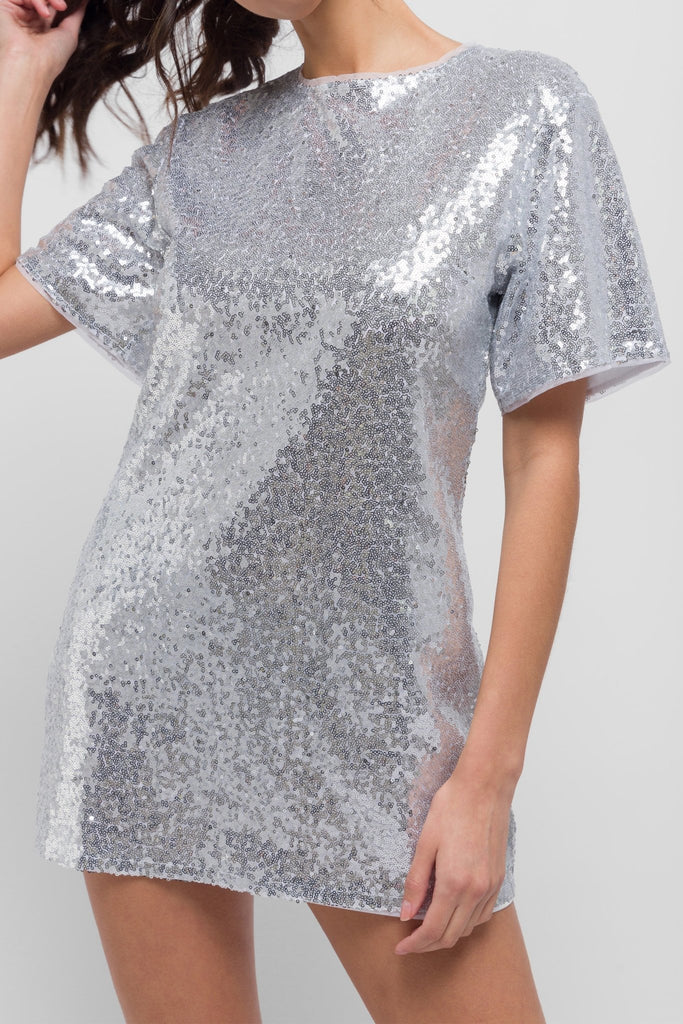 Kimber Tunic Sequin Silver Dress. Chic & Glamorous - Jadedroselondon
