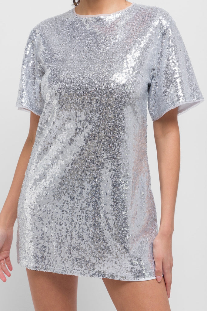 Kimber Tunic Sequin Silver Dress. Chic & Glamorous - Jadedroselondon