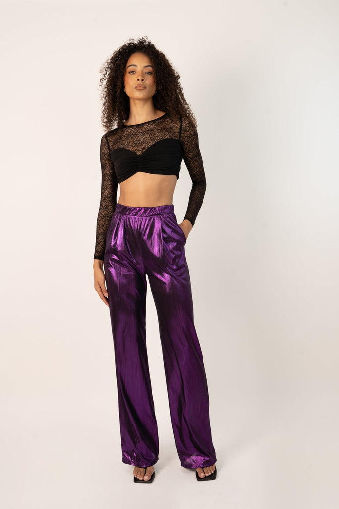 Lilo Pants - Purple Straight Cut Trousers - Jadedroselondon