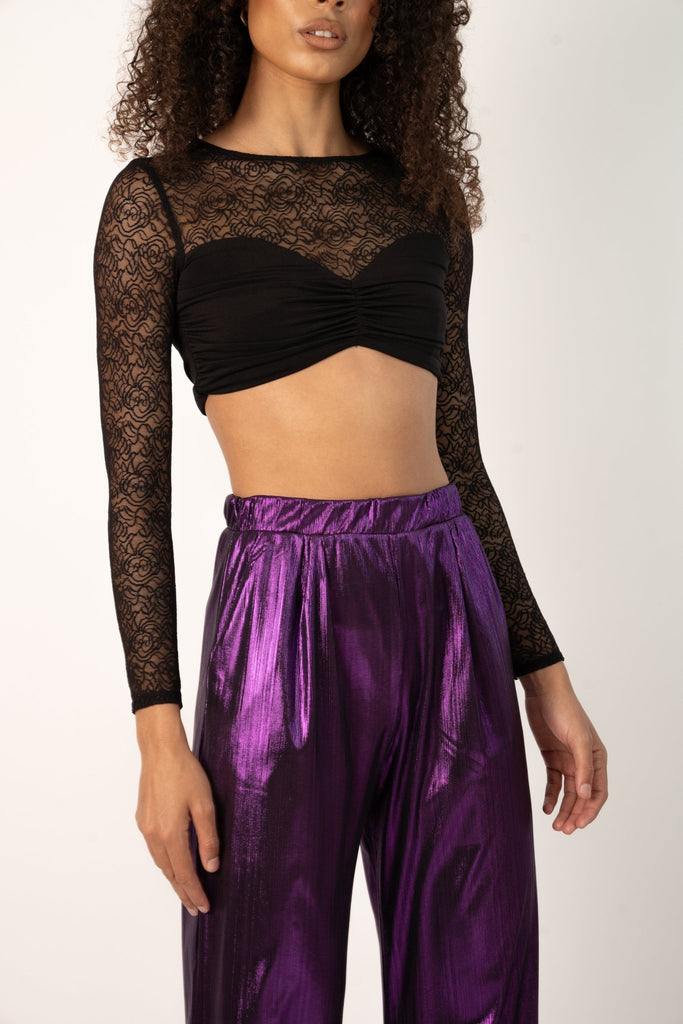 Lilo Pants - Purple Straight Cut Trousers - Jadedroselondon