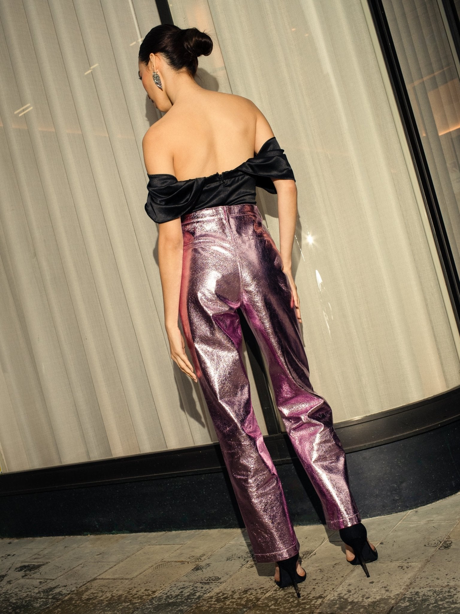 MiMi Metallic Trousers Fashion Fit Pink