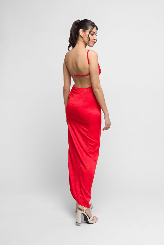 Nell Maxi Dress in Red with Open Back. Bold & Elegant. - Jadedroselondon