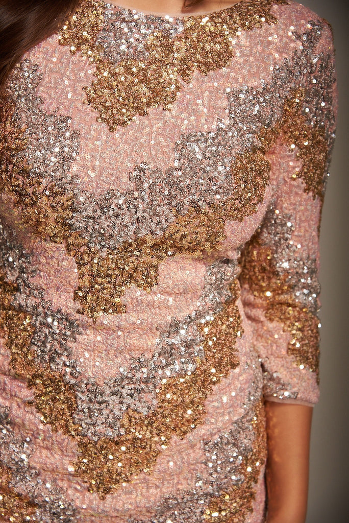 PARIS Sequin Dress in Pink and Multi Pastel - Jadedroselondon
