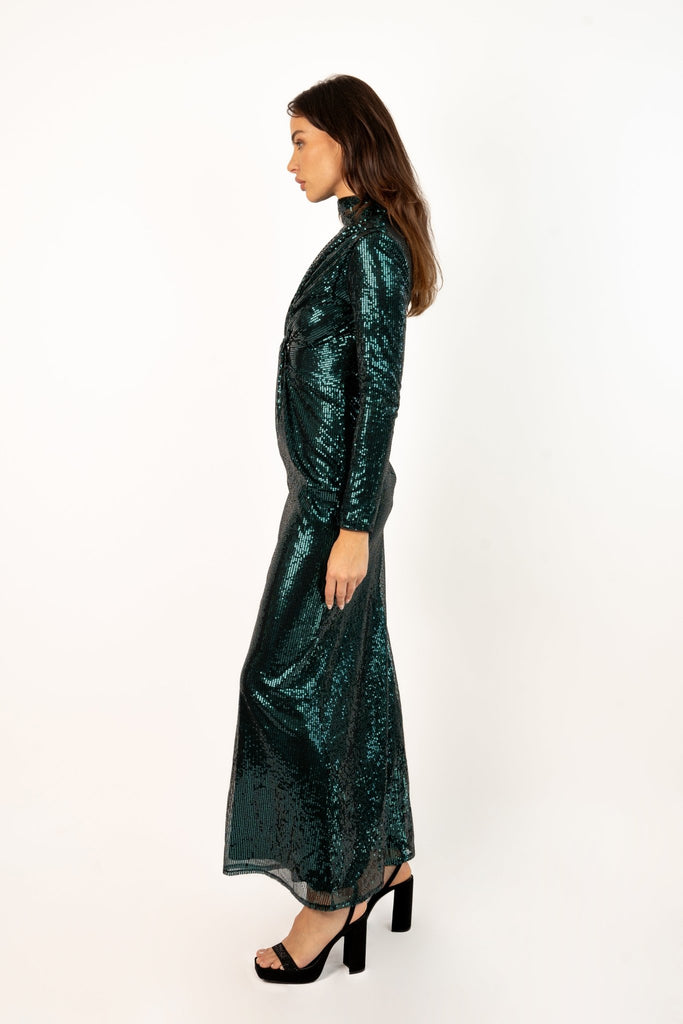 Rika Maxi Sequin Dress in Deep Sea Green - Jadedroselondon