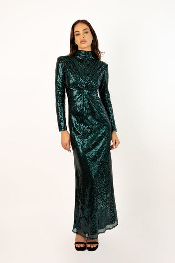 Rika Maxi Sequin Dress in Deep Sea Green - Jadedroselondon
