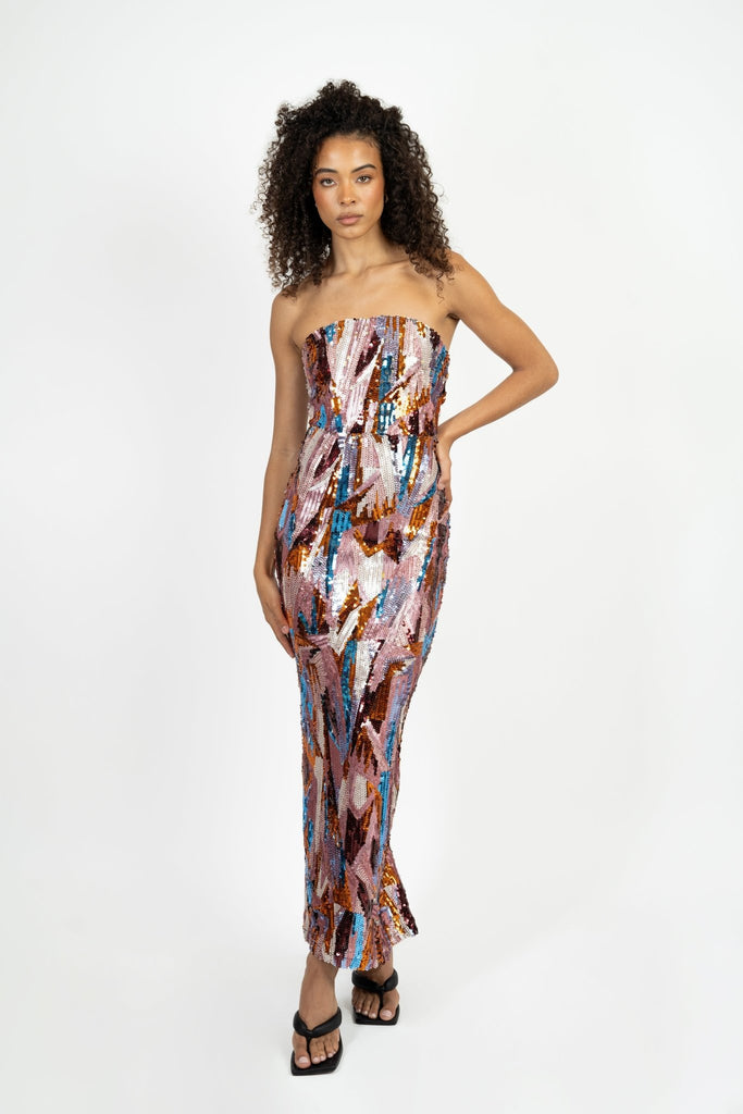 Riya Maxi Dress in Rich Multi Sequin - Jadedroselondon