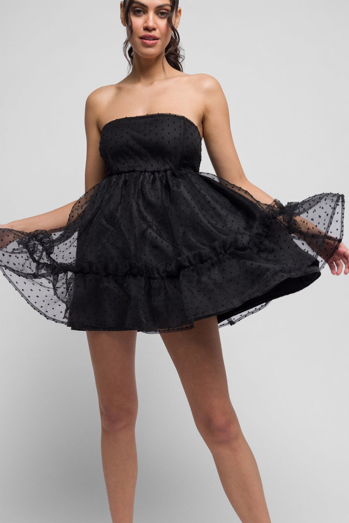 Saarik Black Mini Dress in Mesh. Flirty & Fun - Jadedroselondon