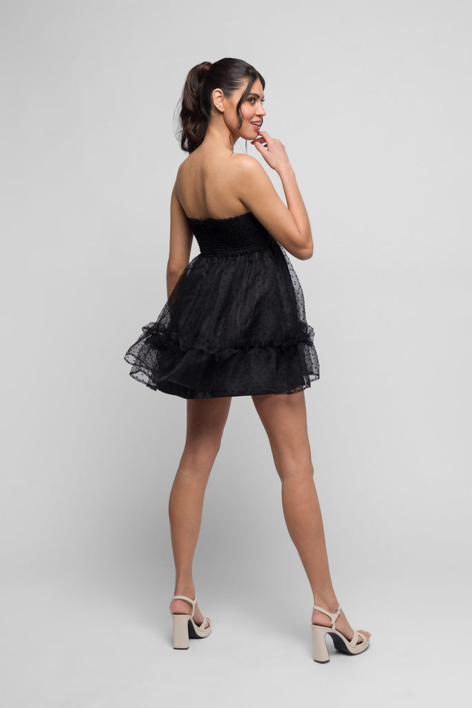 Saarik Black Mini Dress in Mesh. Flirty & Fun - Jadedroselondon