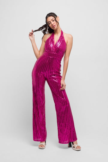 Sheela Pink Sequin Jumpsuit. Retro & Glam - Jadedroselondon