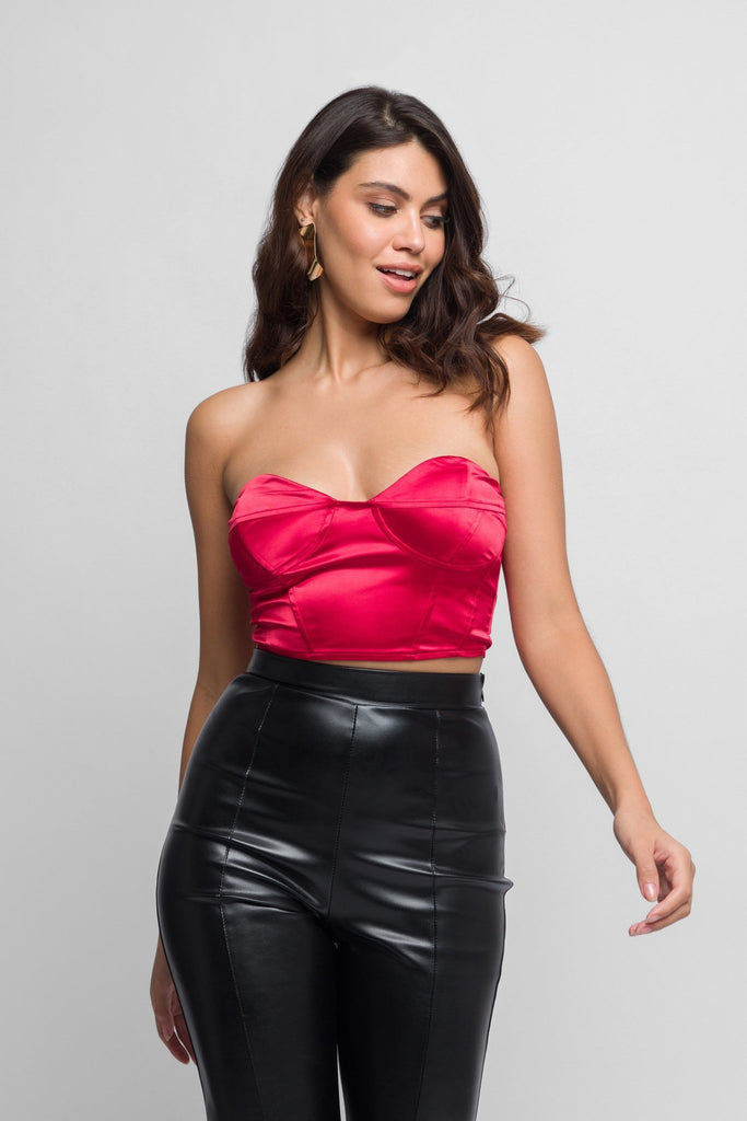 Shona Red Satin Top with Boning and Cups - Jadedroselondon