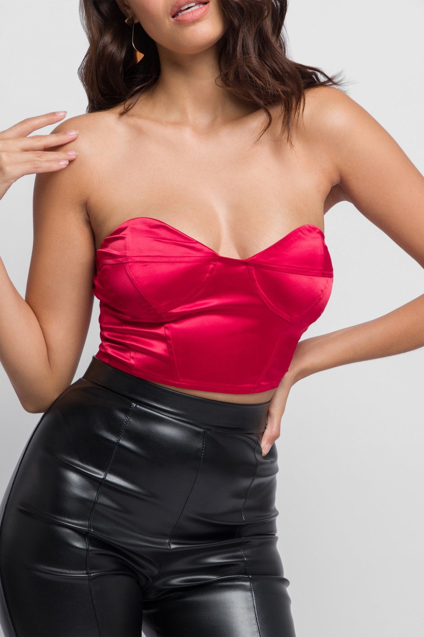 Shona Red Satin Top with Boning and Cups