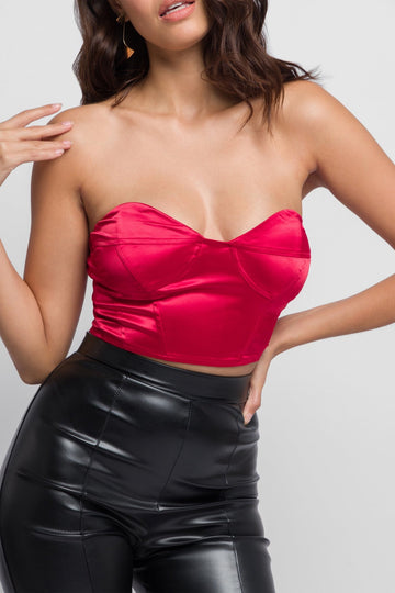 Shona Red Satin Top with Boning and Cups - Jadedroselondon