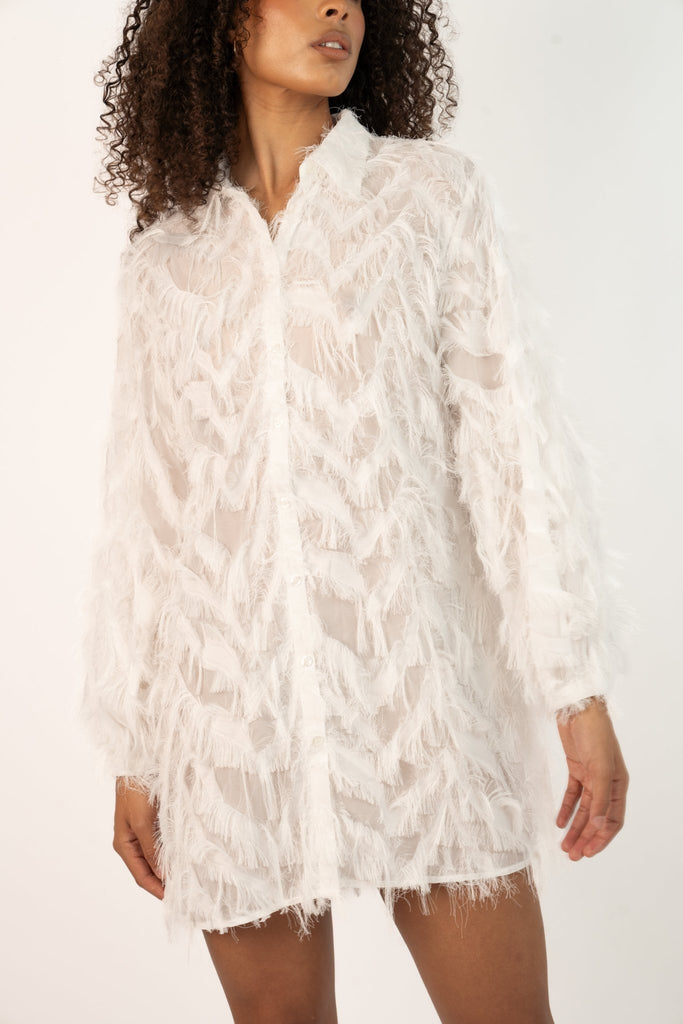 Silka Shirt - Feather Design in White - Jadedroselondon