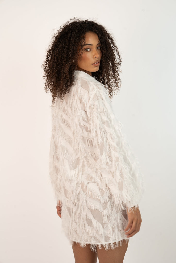 Silka Shirt - Feather Design in White - Jadedroselondon