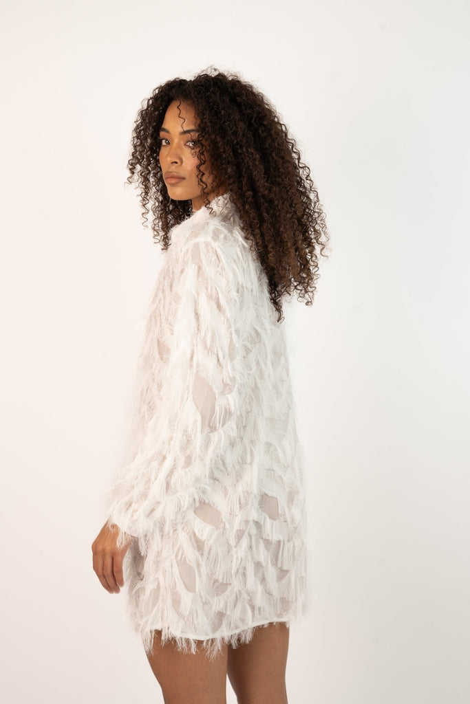 Silka Shirt - Feather Design in White - Jadedroselondon