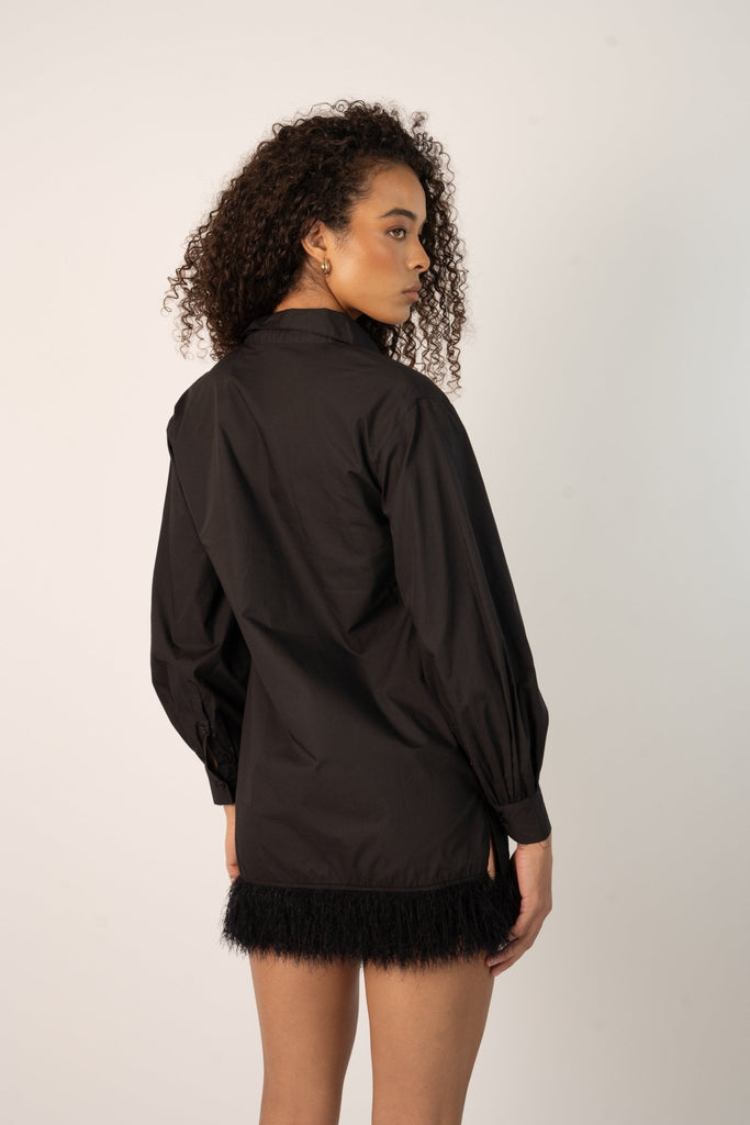 Siya Shirt Dress in Black with Fur Hem - Jadedroselondon