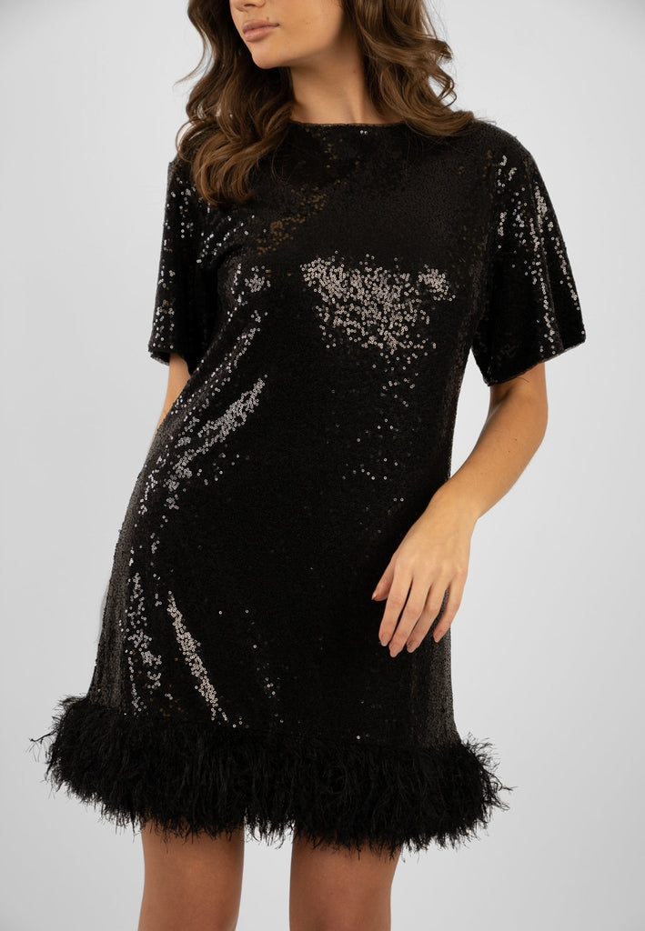 Tana Tunic Sequin Dress with Faux Fur - Dash and Daring - Jadedroselondon